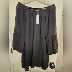 Tommy Bahama black knit & chiffon off the shoulder tunic bathing suit cover up